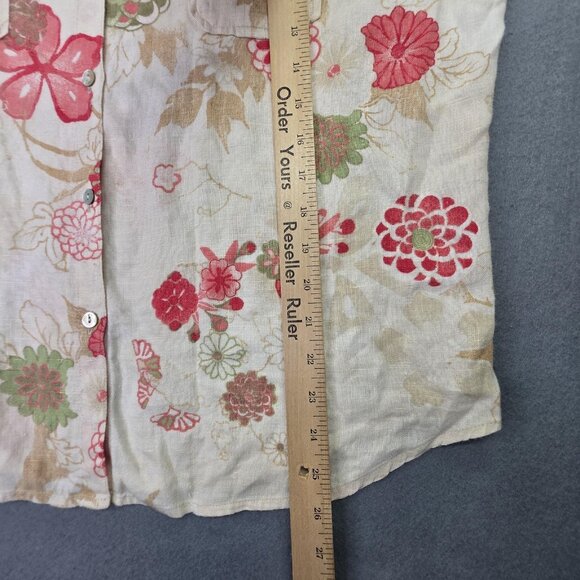 Chicos Shirt Womens 4 US 1XL Beige Floral Linen Button Front Long Sleeve Casual - Picture 8 of 9